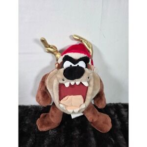 Vintage 1998 Looney Tunes Taz Christmas Reindeer Santa Plush Play By Play 9"